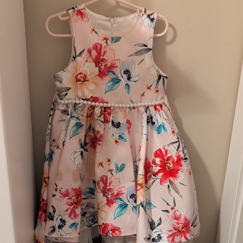 Girls' Pink Floral Pearl-Accent Party Dress By American Princess Size 4